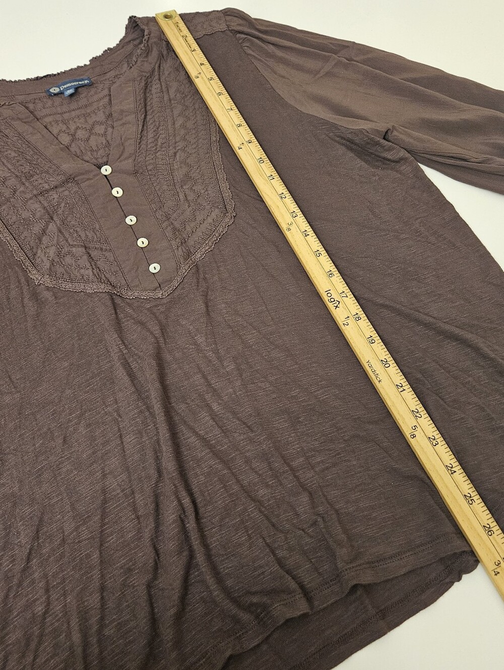 Democracy Women's Brown Purple Button-Front Peasant Top Boho Plus Womens 2X - Picture 13 of 13